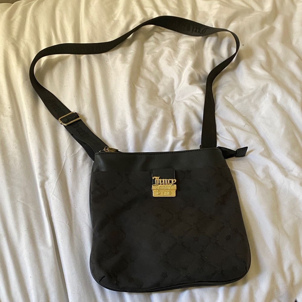 Juicy Couture cloth logo pattern black and gold purse